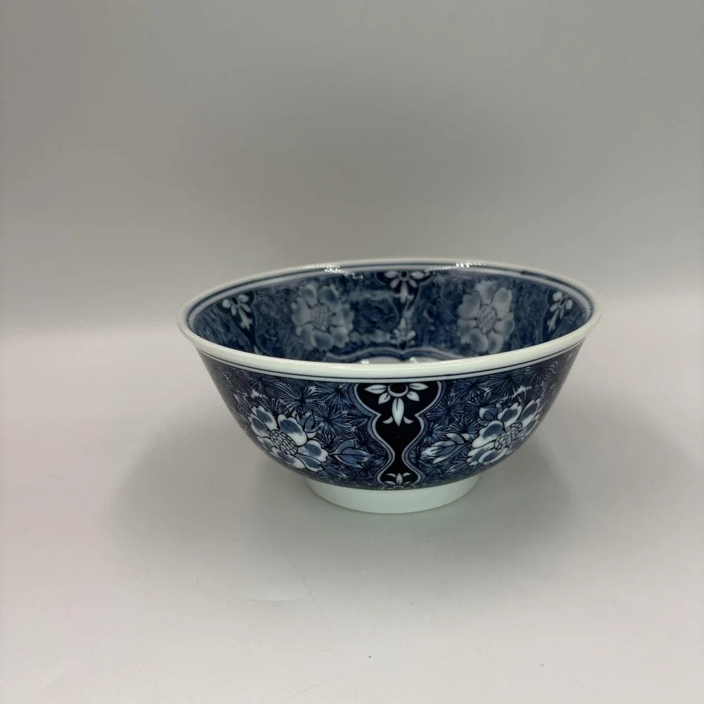 Japanese Blue Floral Porcelain Soup Bowl Asian Style Flower Design Tableware 6